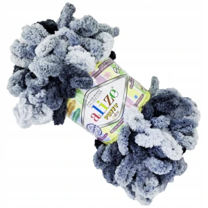 Włóczka Alize Puffy COLOR 100g miękka duże pętelki SZARO CZARNA 6532