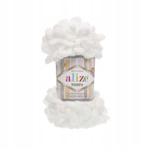 Włóczka Alize Puffy 100g pluszowa duże pętelki BIAŁA 55