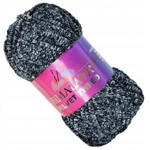 Włóczka pluszowa HIMALAYA VELVET TWEED BIAŁO CZARNA melanż 91109