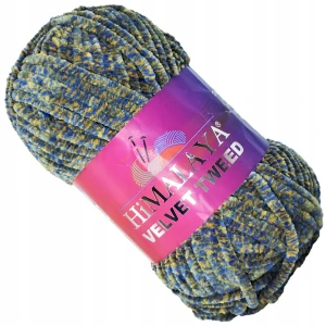 Włóczka pluszowa HIMALAYA VELVET TWEED NIEBIESKA OLIWKOWA 91119