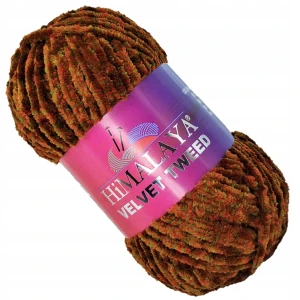 Włóczka pluszowa HIMALAYA VELVET TWEED RUDA ZIELONA 91126
