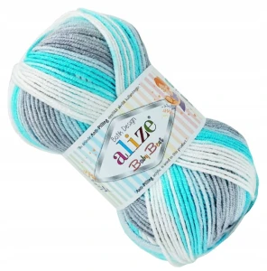 Włóczka Alize Baby Best Batik akryl anti-pilling 100g SZARO TURKUSOWA 7264