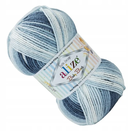 Włóczka Alize Baby Best Batik akryl anti-pilling 100g SZARO BIAŁA 7542