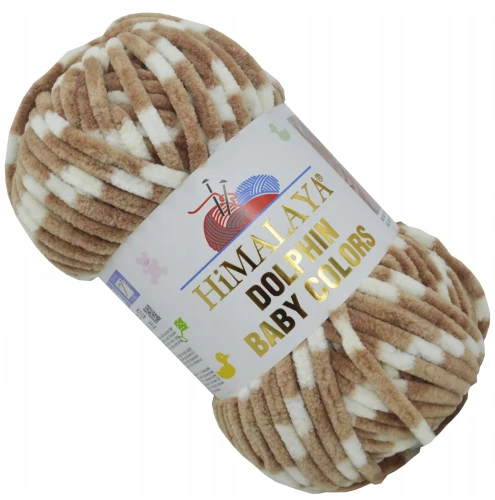 Włóczka HIMALAYA Dolphin Baby COLORS pluszowa 100g BIAŁA BRĄZOWA 80437