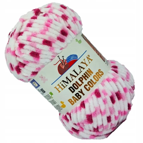 Włóczka HIMALAYA Dolphin Baby COLORS pluszowa 100g BIAŁA RÓŻOWA 80414