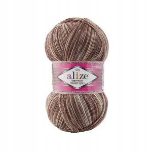 Włóczka skarpetkowa Alize Superwash 100 wełna 7678 BRĄZOWA CIENIOWANA
