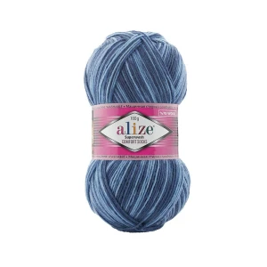 Włóczka skarpetkowa Alize Superwash 100 wełna 7677 NIEBIESKA CIENIOWANA