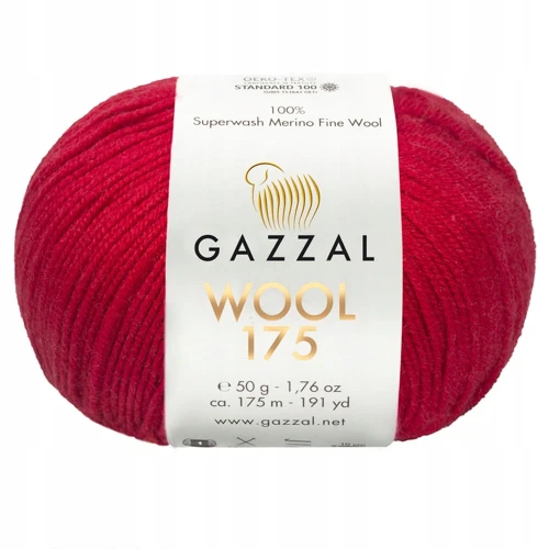 Włóczka GAZZAL WOOL 175 100% wełna Merino 50g/175m 338 CZERWONA