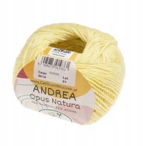 Włóczka Andrea Opus Natura bawełna z jedwabiem 3014 ŻÓŁTA