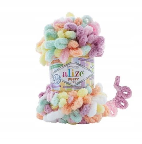 Włóczka Alize Puffy COLOR 100g pluszowa na koce 6527 WIELOKOLOROWA