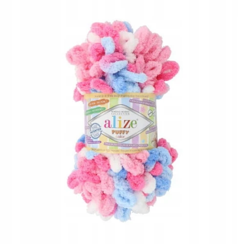 Włóczka Alize Puffy COLOR 100g pluszowa na koce 6525 GUMA BALONOWA
