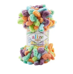Włóczka Alize Puffy COLOR 100g pluszowa na koce 4530 TĘCZOWA