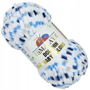 Włóczka HIMALAYA Dolphin Baby COLORS pluszowa BIAŁA NIEBIESKA 100g 80411