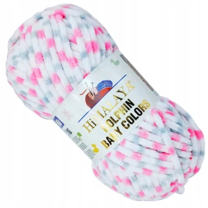 Włóczka HIMALAYA Dolphin Baby COLORS pluszowa BIAŁA SZARA RÓŻOWA 100g 80418