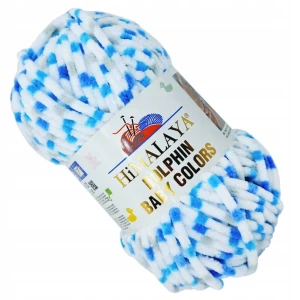 Włóczka HIMALAYA Dolphin Baby COLORS pluszowa 100g BIAŁA NIEBIESKA 80421