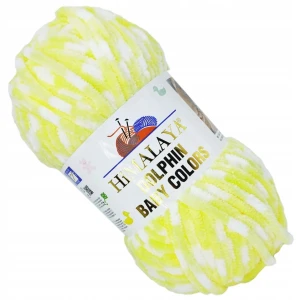 Włóczka HIMALAYA Dolphin Baby COLORS pluszowa 100g BIAŁA ŻÓŁTA 80426